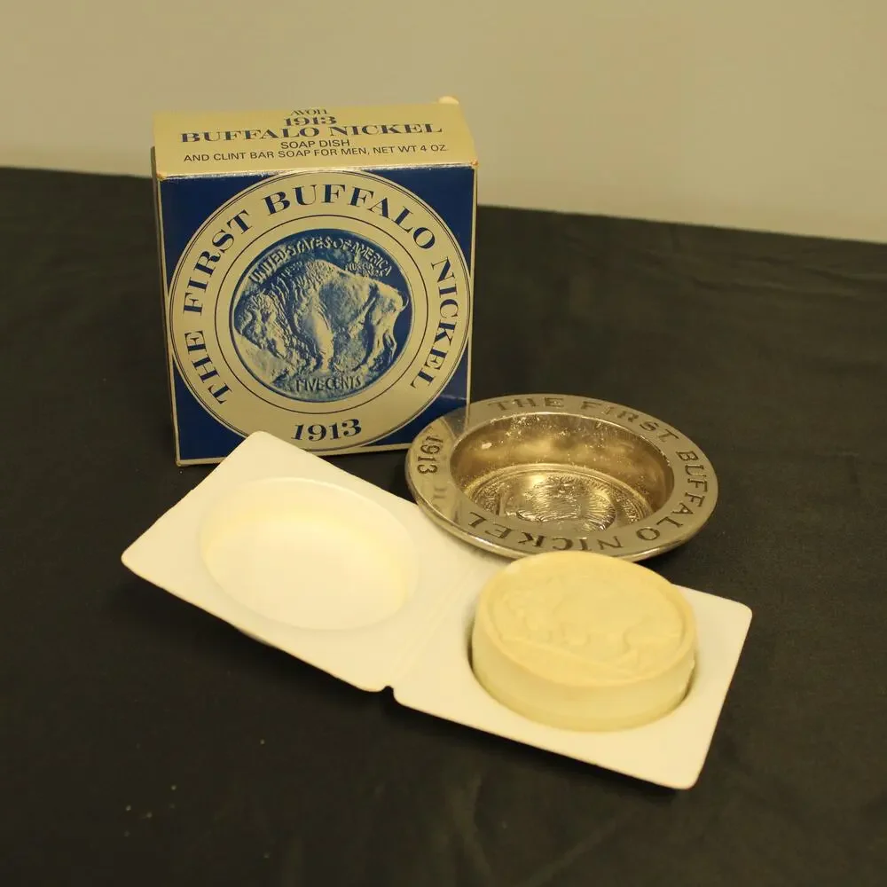Avon Buffalo Nickel Clint Soap & Dish Liberty Dollar Empty Tribute After Shave